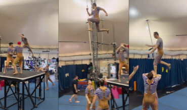 Cirque du Soleil Performers Practice Launching Each Other Backstage