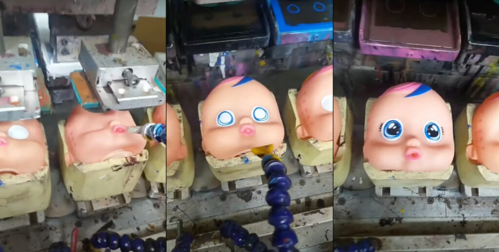 Dolls Get Eyeballs Stamped On At Toy Factory