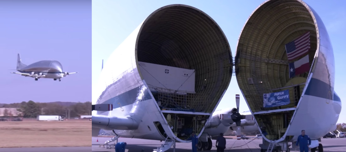 Watching NASA’s Huge Super Guppy Plane Land, Hinge Open To Reveal Inside