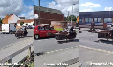 Real Life Mandalorian With Hovering Optical Illusion Speederbike