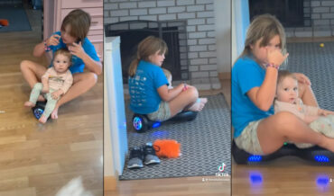Girl Smoothly Rides Hoverboard Sitting Down Sideways