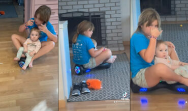 Girl Smoothly Rides Hoverboard Sitting Down Sideways