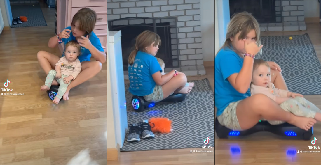 Girl Smoothly Rides Hoverboard Sitting Down Sideways
