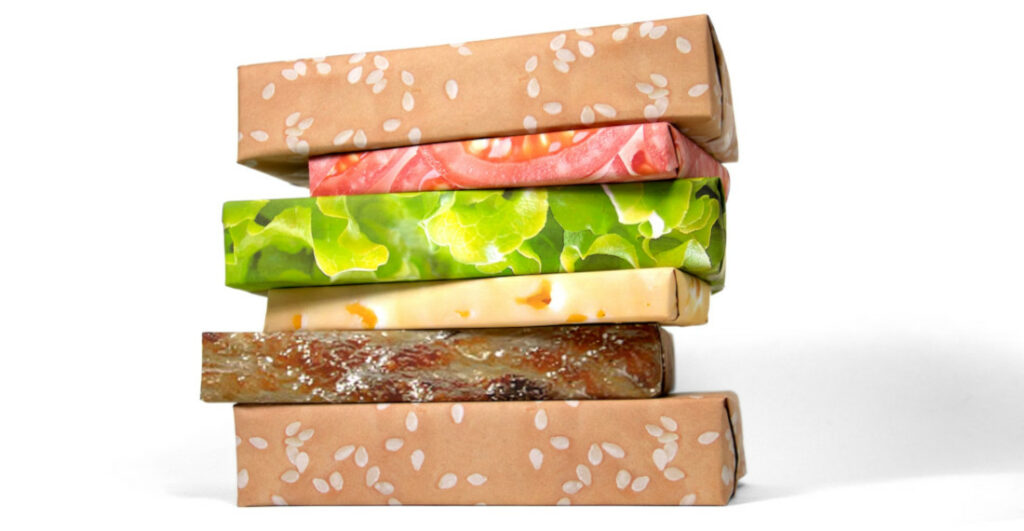 Cheeseburger Ingredient Wrapping Paper Allows You To Stack A Burger Of Presents