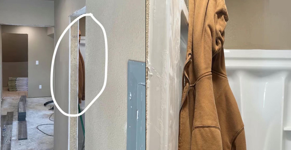 Jacket Hanging In Home Construction Looks Like Hiding Man