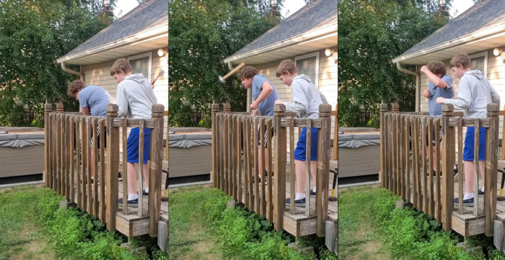 Kid Attempting Deck Demolition Hits Himself In The Head With Hammer