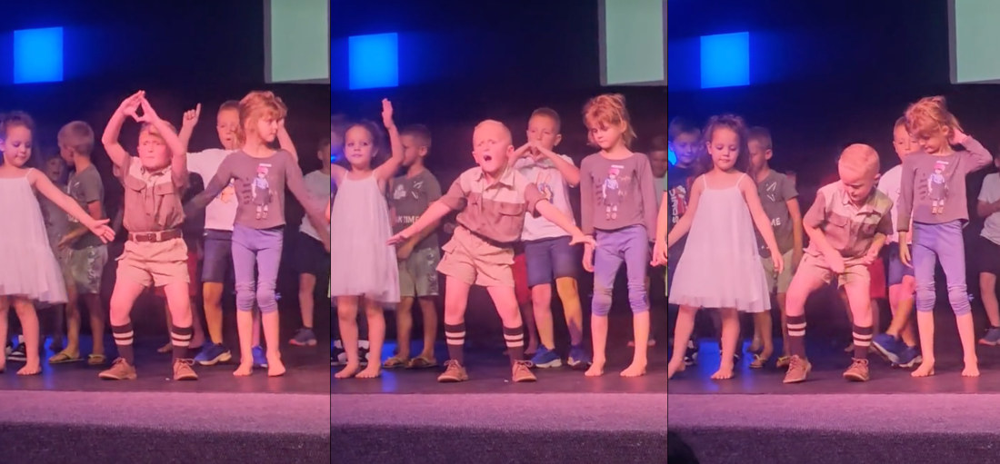 Lively Little Boy Steals The Show During School Dance Production
