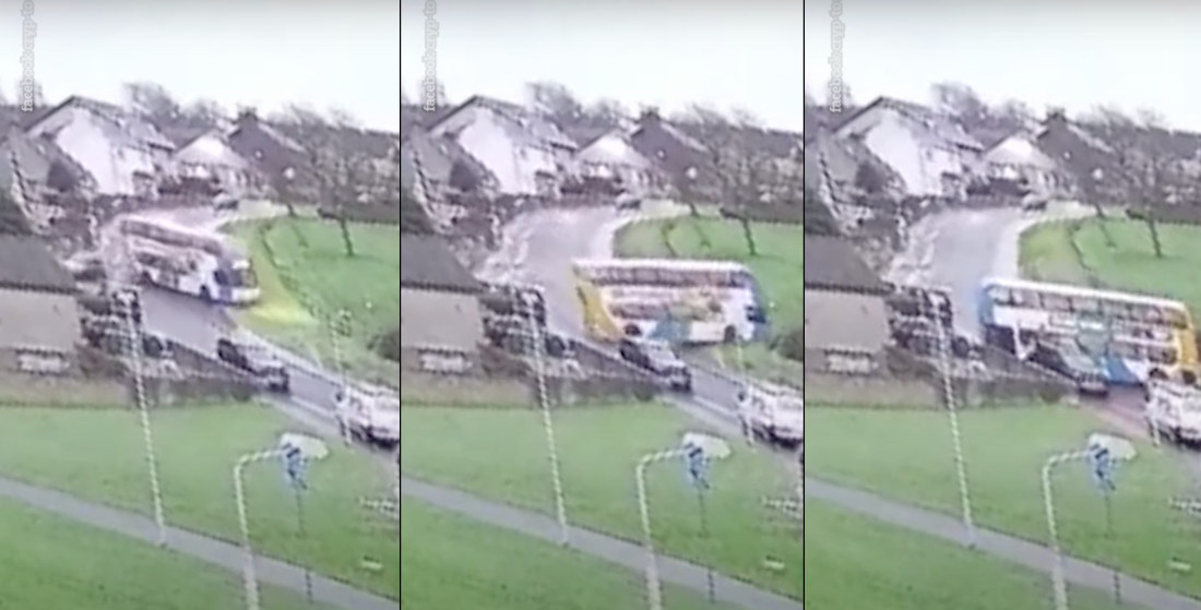 Double-Decker School Bus Performs 360 On Icy Hill, Smacks A Couple Cars