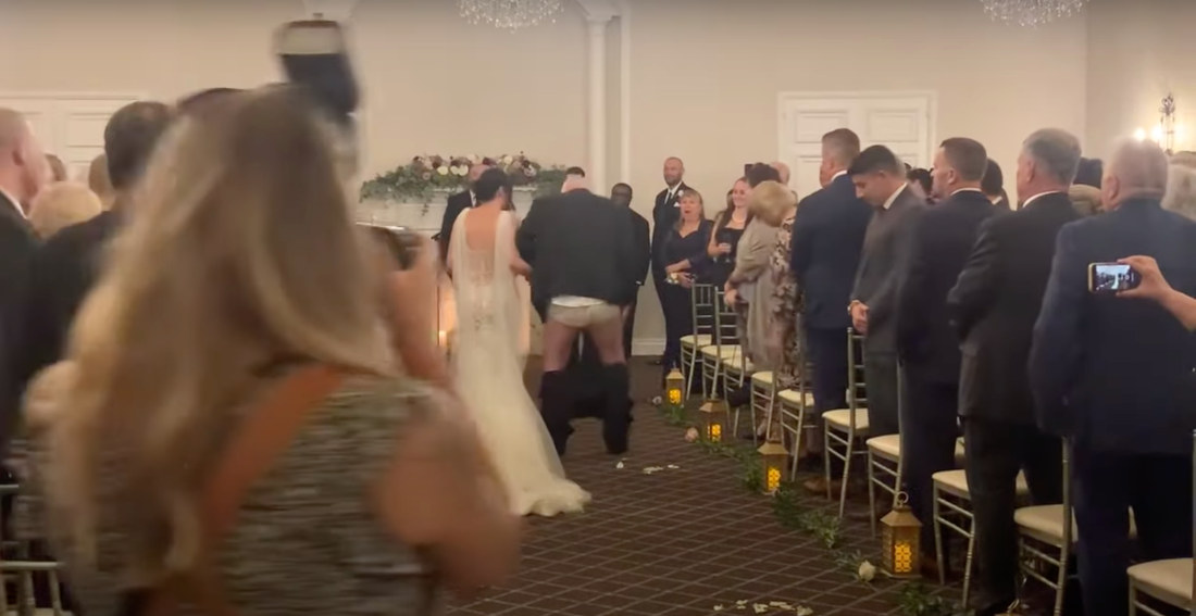 Father Of The Bride’s Pants Fall Down While Walking Her Down Aisle