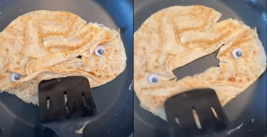 Crepes With Googly Eyes Sing Songs In Pans On Stove