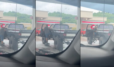 Awww: Man Uses Milk Crate On Rope To Get Into His Raised Truck