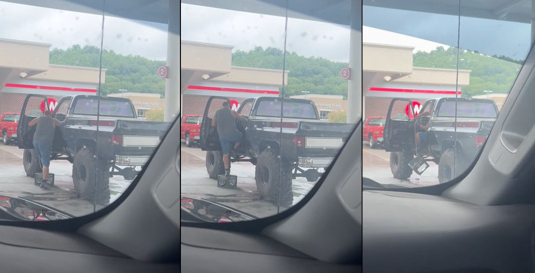 Awww: Man Uses Milk Crate On Rope To Get Into His Raised Truck