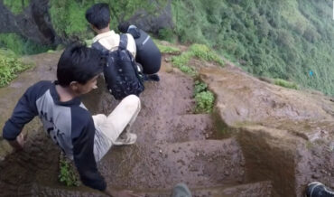 First Person POV Trip Down Insanely Steep Mountain Stairs In India