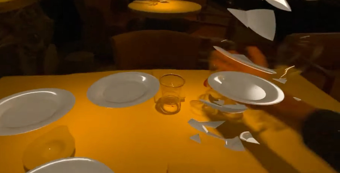 Idiot Breaks Glass At Restaurant Playing Plate-Breaking Game In Apple VR