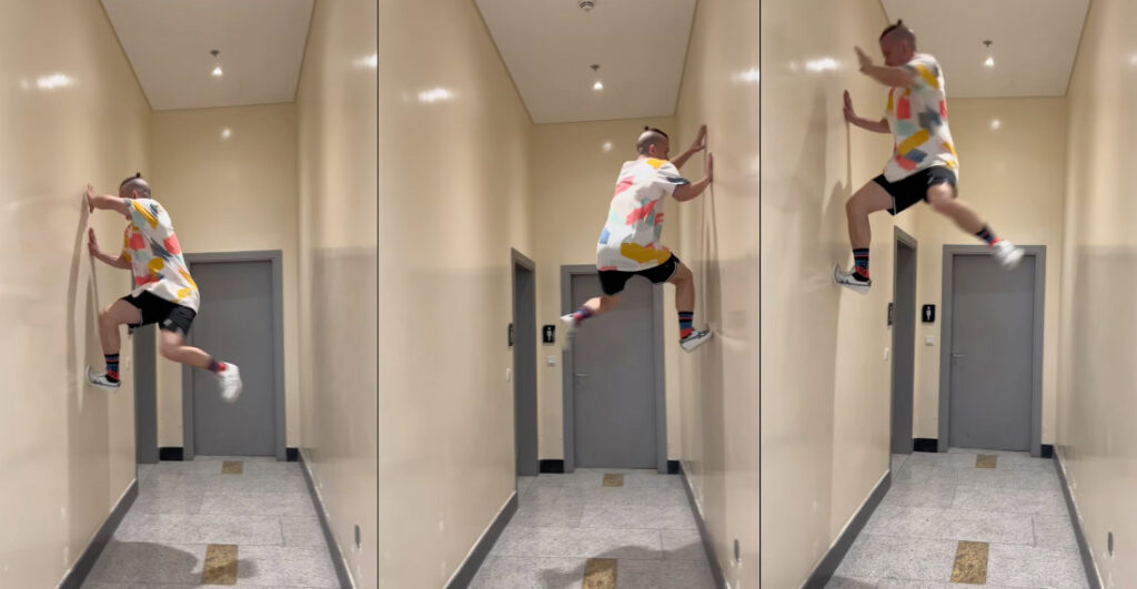 'Human Elevator' Smoothly Jump-Climbs Up And Down Two Walls
