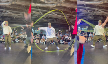 Guy Casually Dances While Double Dutch Jump Roping