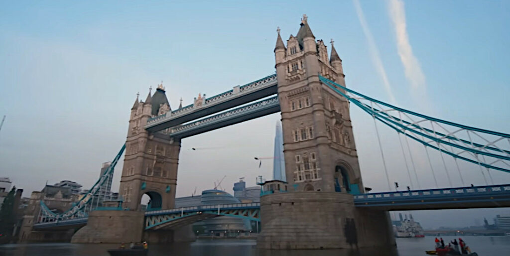 Wingsuit Flight Through London Bridge
