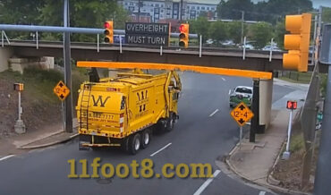 Recycling Truck Vs 11-Foot 8+8 ‘Can Opener’ Bridge