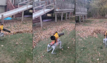 Leaf Blower Attached To Robotic Dog