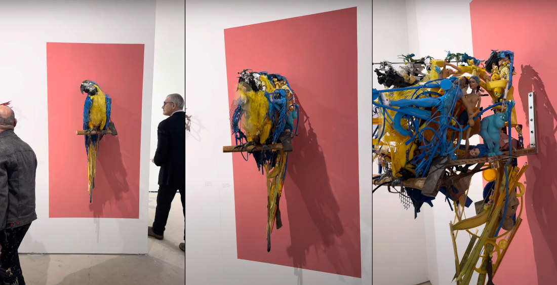 Realistic Optical Illusion Bird Sculpture Made From Layers Of Plastic Toys And Trash