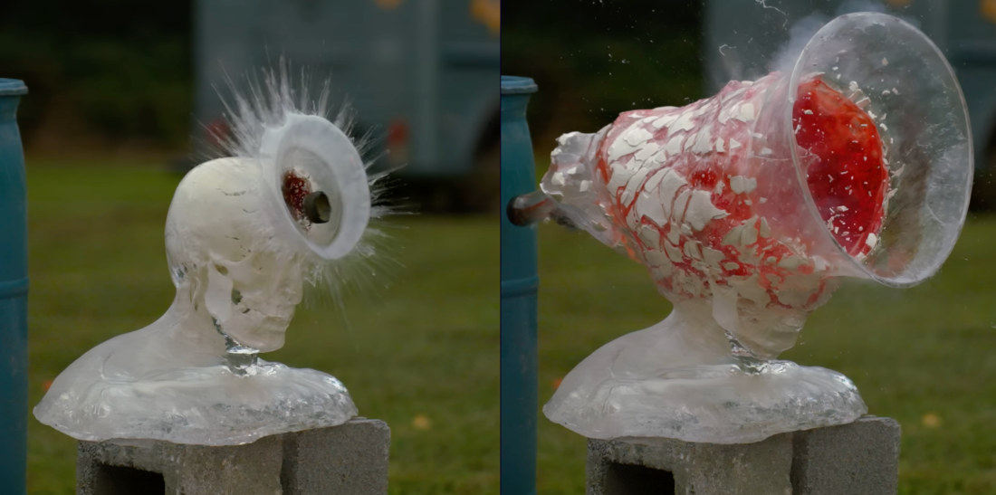 Firing A Supersonic Golf Ball At Ballistics Head In Ultra Slow-Mo