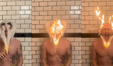 Artist Wearing Paper Mask Sets It On Fire In Bathtub