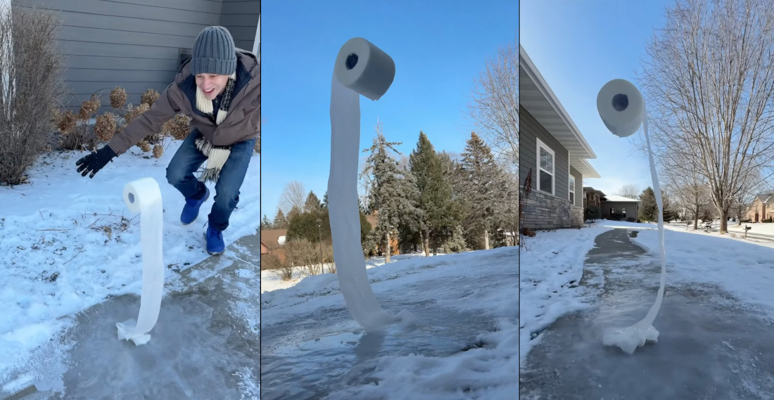 Creating A Freestanding Roll Of Toilet Paper In the Freezing Cold