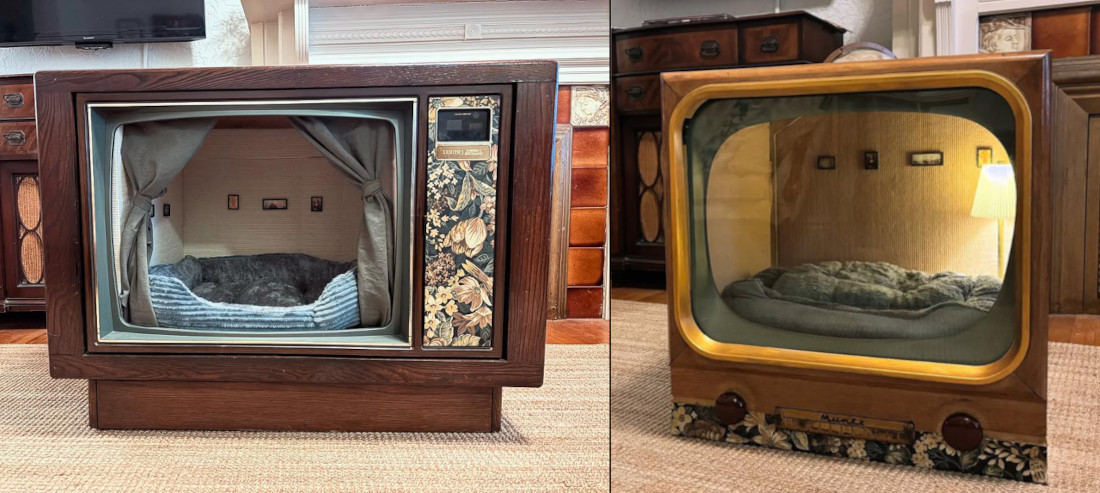 Fancy Cat Beds Made From Vintage Console Televisions
