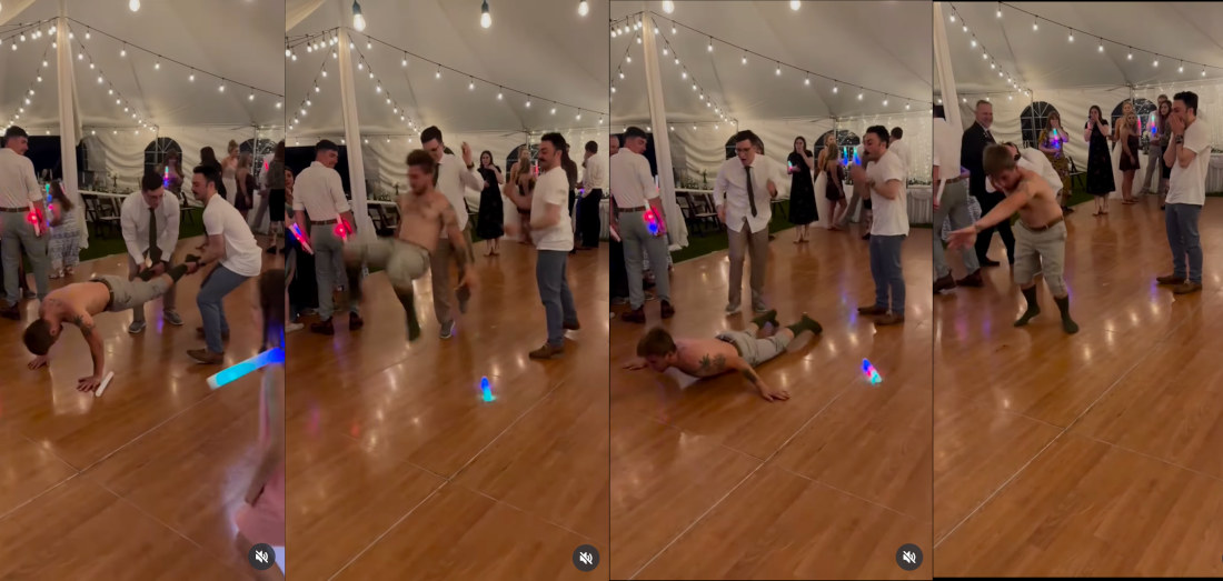 Best Man’s Shirtless Faceplanting Front Flip At Wedding Reception