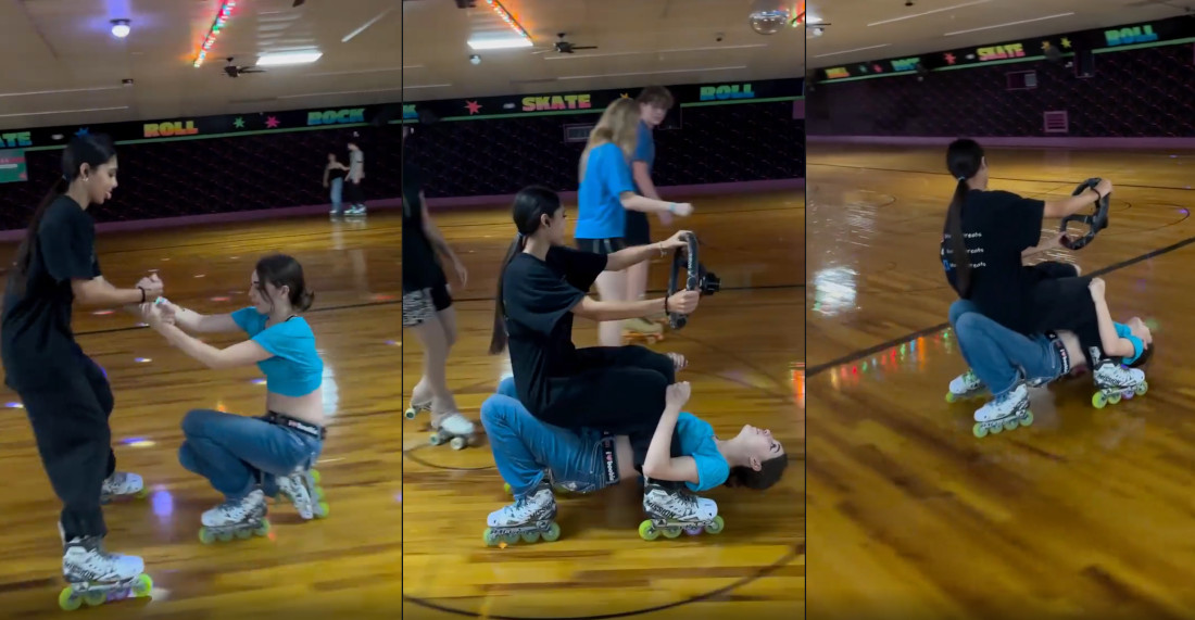 Two Rollerbladers Transform Into Car At The Skating Rink