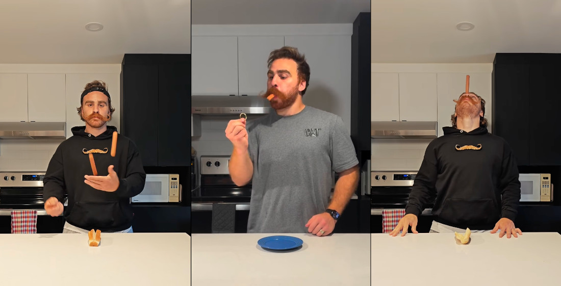 Acrobat Performs A Series Of Hot Dog Tricks