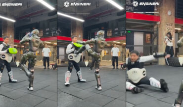 Humanoid Robot Kicks Man To Ground
