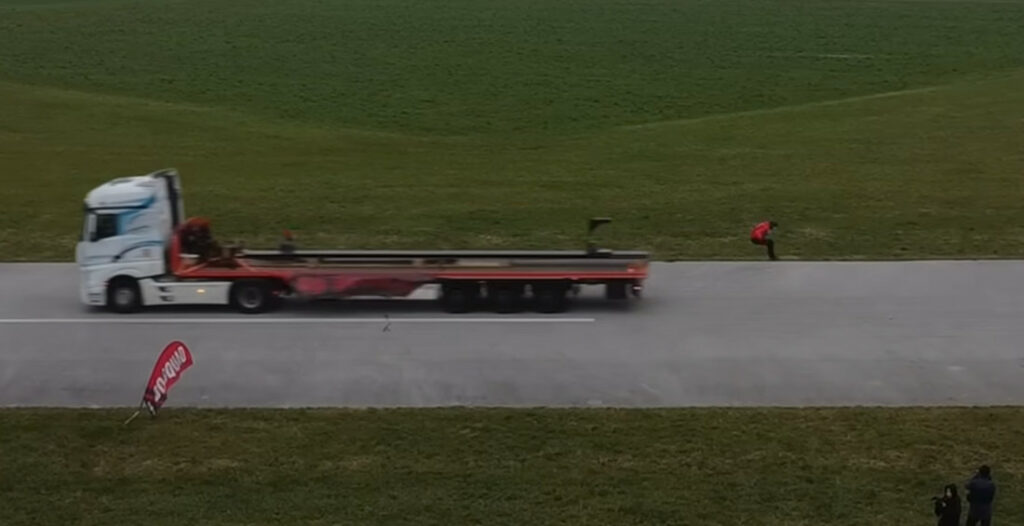 Launching Guy At 50MPH From Back Of Truck Driving At 50MPH To Cancel Out The Speed