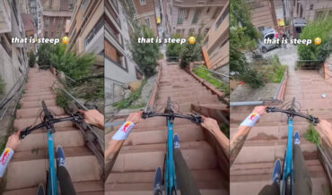 Bicyclist Bombs Down Insanely Steep (And Narrow) Stairs