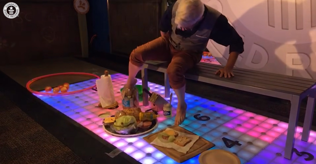 World Record Holder For Fastest Sandwich Made By Foot Demonstrates His Technique