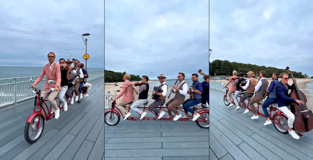 ‘Big Bike Orchestra’ Performs Songs While Riding 6-Person Bike