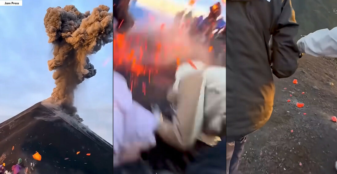 Hikers Startled By Erupting Volcano Raining Red-Hot Lava Rocks