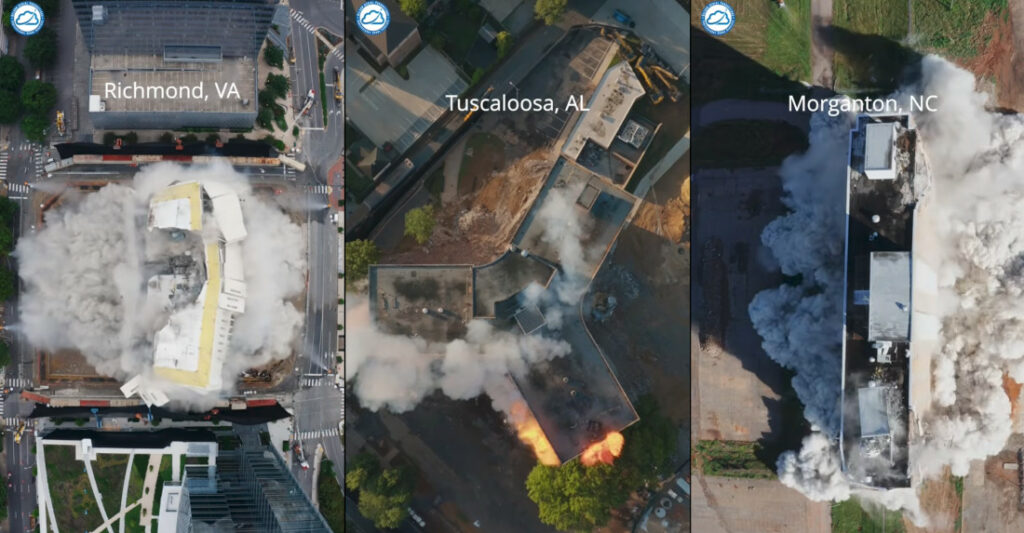 Compilation Of Building Implosions Viewed From Directly Above
