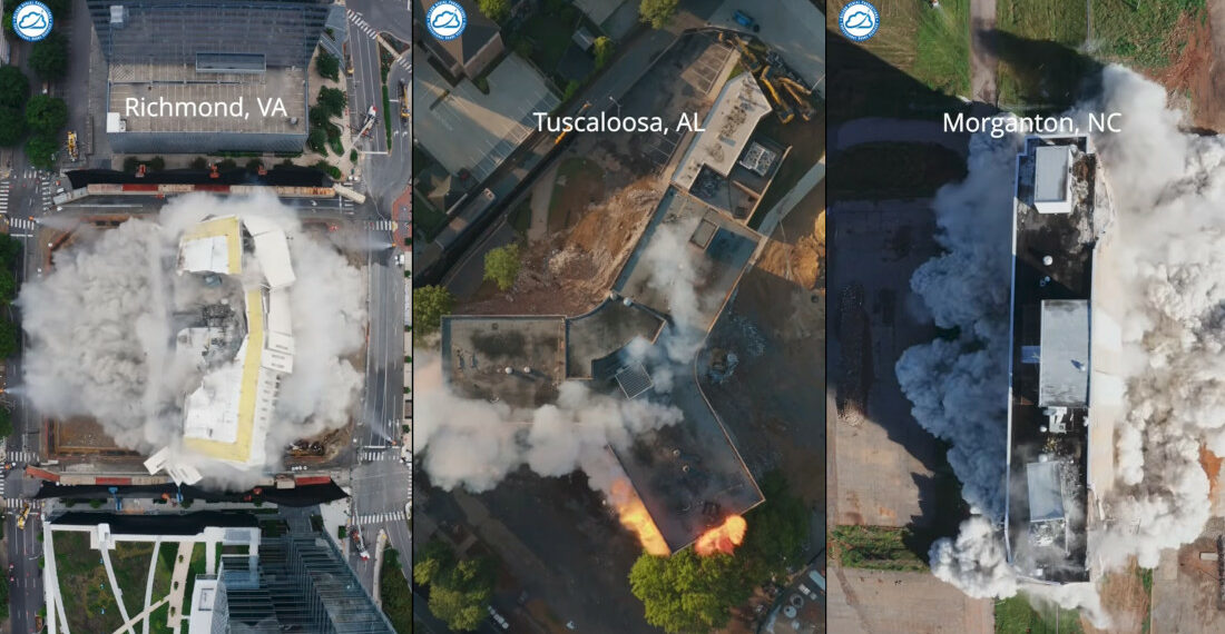 Compilation Of Building Implosions Viewed From Directly Above