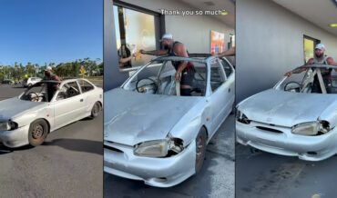 Strongman Carries Car Through Fast Food Drive-Thru