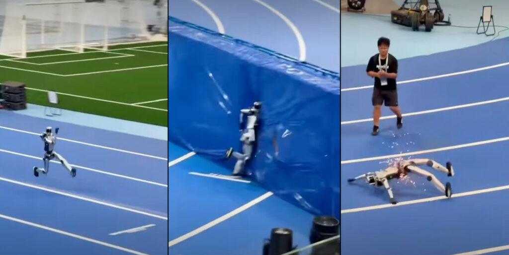Robot Runner Training For Olympics Crashes And Burns