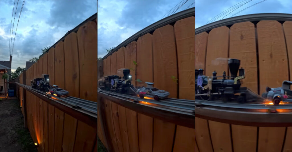 Back To The Future III Model Train Pushing DeLorean