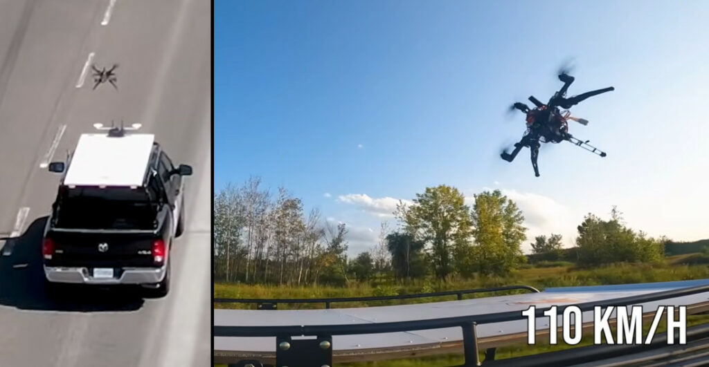 Drone Landing On Pickup Truck Driving at 70MPH